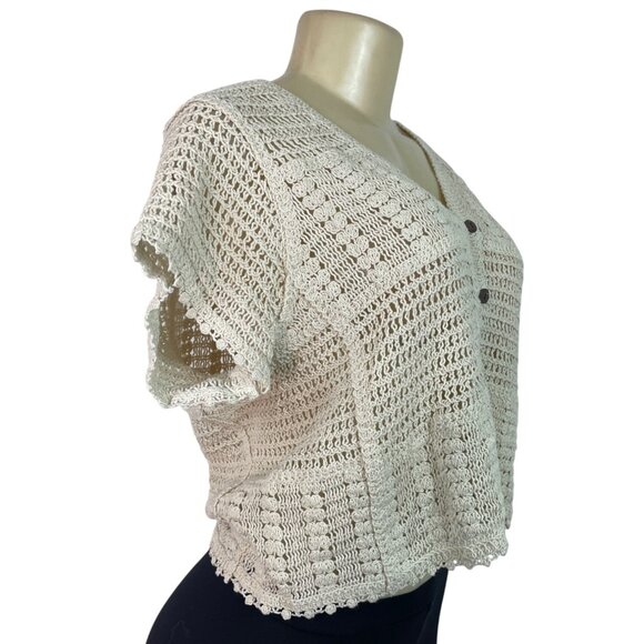Ninety Clothing Co Knit Button-Front Short-Sleeve Cardigan Top Beige Size S - Picture 2 of 7